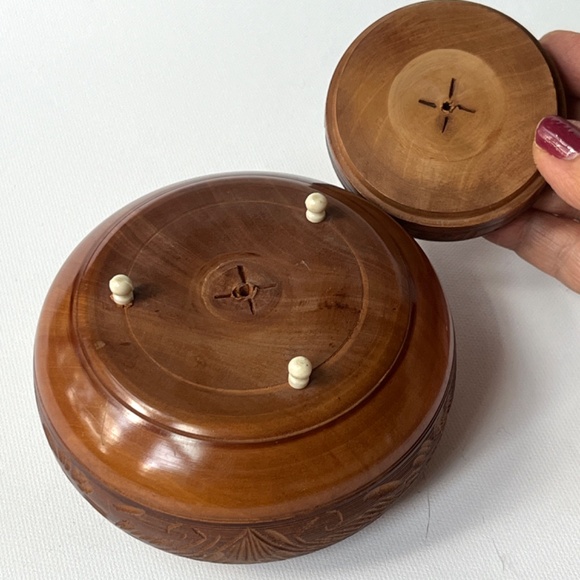 Vintage Wooden Box Carved BARBARITA Flowers Unique Gift Jewelry Container Unique - Picture 5 of 10